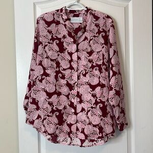 Equipment Femme 100% Silk Button Down Blouse Cherine with Pocket Syrah Multi 1X